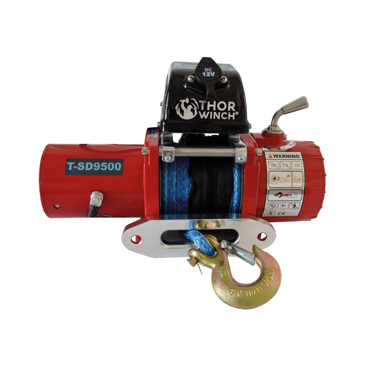 Trekkvinsj 4309Kg 12V Thor Winch T-SD9500 Short Drum,syntetisk tau: Ø9,2mm x 14m