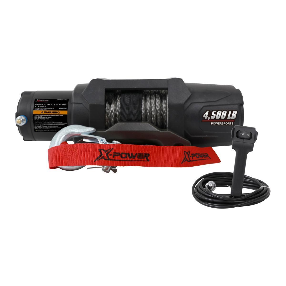 Trekkvinsj 2041Kg 12V X-Power 4500, syntetisk tau: Ø6mm x 15m (Lagesalg)