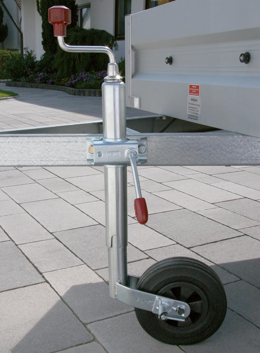 Støttehjul Ø48mm 150Kg AL-KO Pinstop med brems, 200x50mm hjul gummi/plast