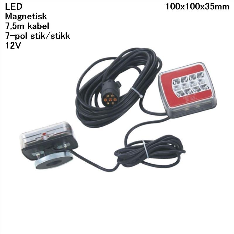 Lyktesett LED Glo-Trac 12V magnetisk med 7,5m kabel 7-pol stikk 100x100x35mm